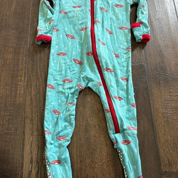 Kids UFO Print One Piece Pajama - Blue and Red Kickee Pants - Picture 2 of 2